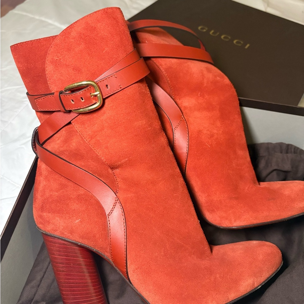 Gucci Women's Bold Red Suede Heeled Boots